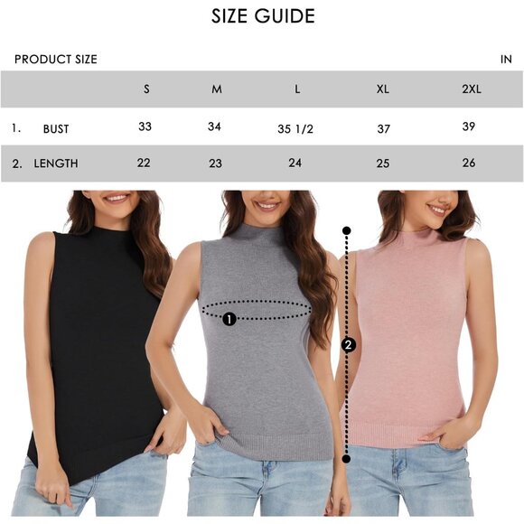 Women Sleeveless Knit Mock Neck Top Medium Black Versatile Style - Picture 7 of 8